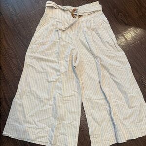 Anthropologie Cream Wide Leg Pants with Stripes Sz 4